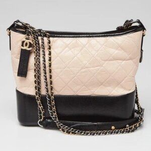 Chanel Beige/Black Quilted Leather Medium Gabrielle Hobo Bag